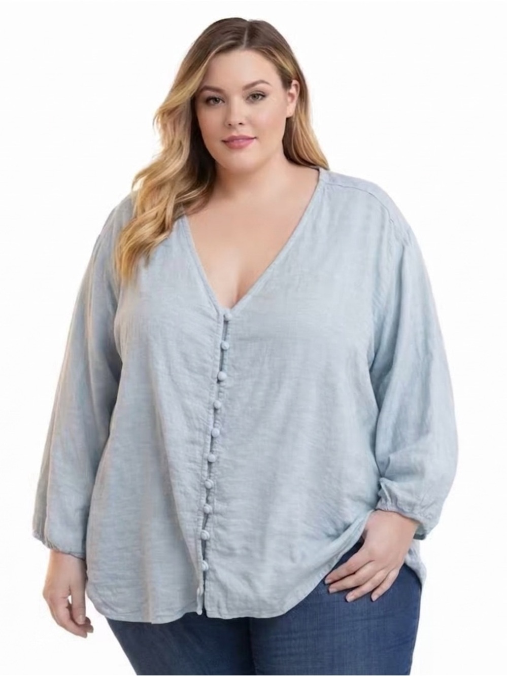 Laura Ashley Soft Blue V-Neck Blouse